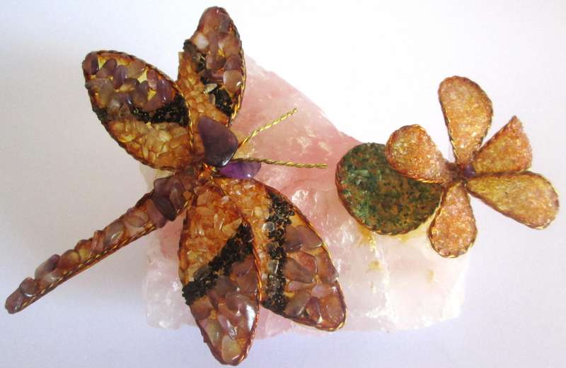 Rose Quartz Crystal Dragon Fly Motif