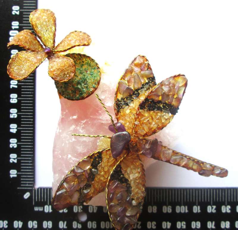 Rose Quartz Crystal Dragon Fly Motif