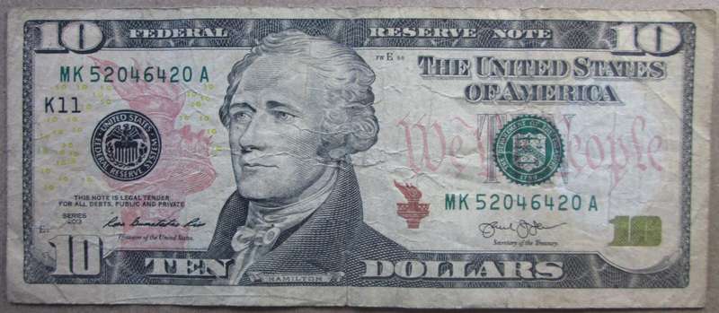 2013 United States of America 10 Dollars Serial Nr MK52046420A