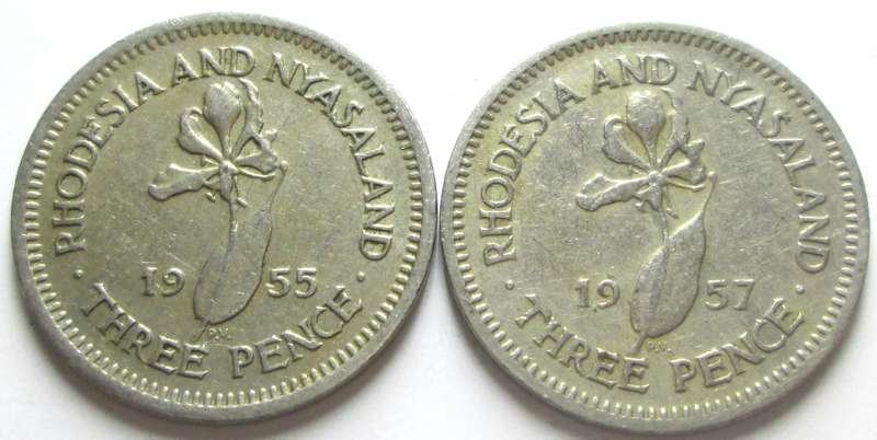 3 Pence Rhodesia and Nyasaland 1955 + 1957