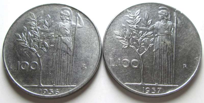 100 Lire Italy 1956 + 1957