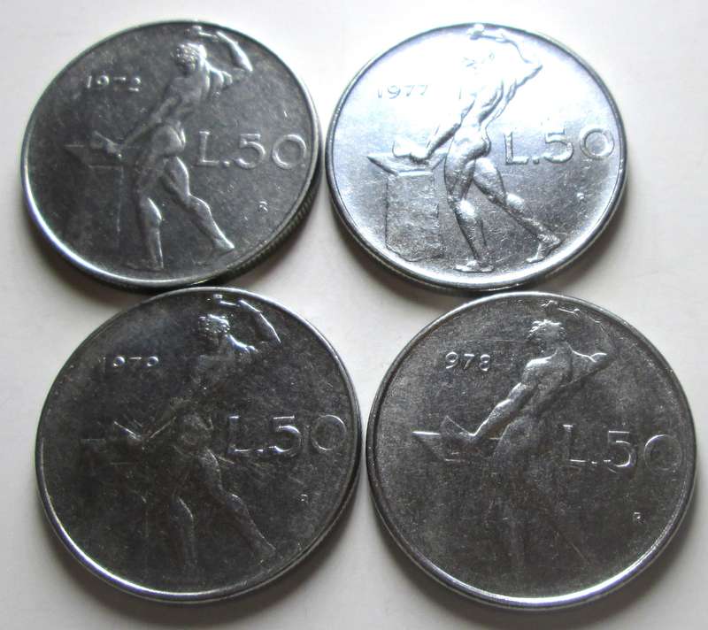50 Lire Italy 1972 + 1977 + 1978 + 1979