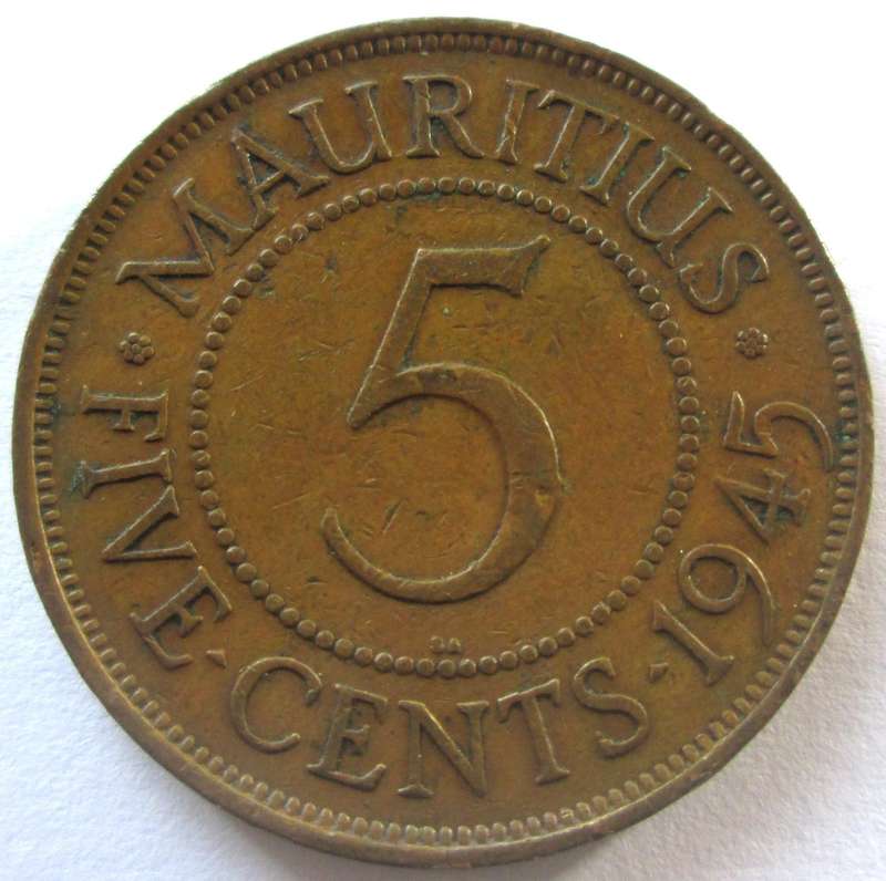 1945 Mauritius 5 Cents