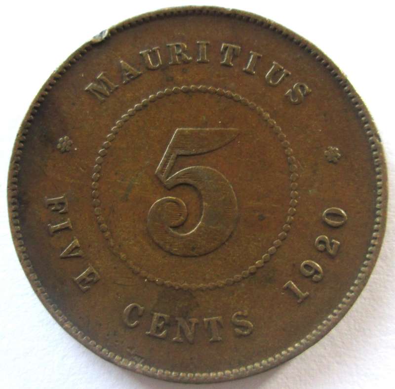 1920 Mauritius 5 Cents