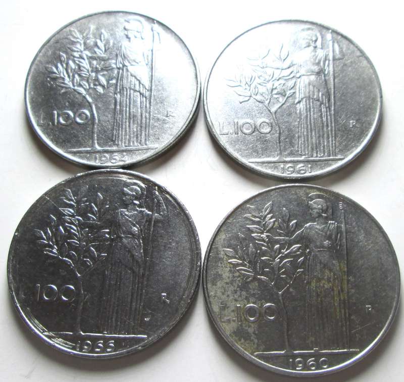 100 Lire Italy 1960 + 1961 + 1964 + 1966
