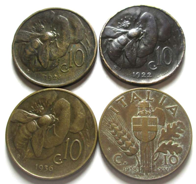 10 Centesimi Italy 1922 + 1928 + 1936 + 1938