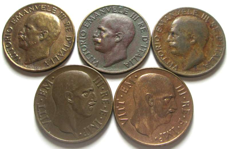 5 Centesimi Italy 1925 + 1932 + 1935 + 1938 + 1939