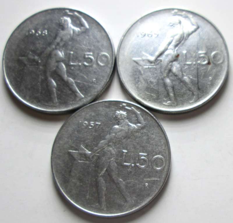 50 Lire Italy 1957 + 1965 + 1968