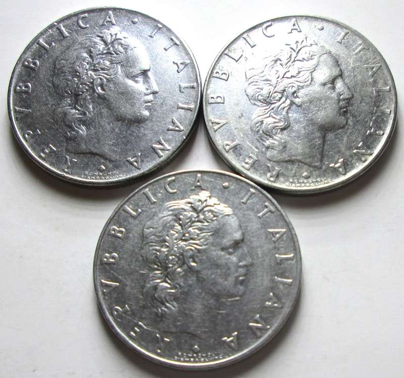 50 Lire Italy 1957 + 1965 + 1968