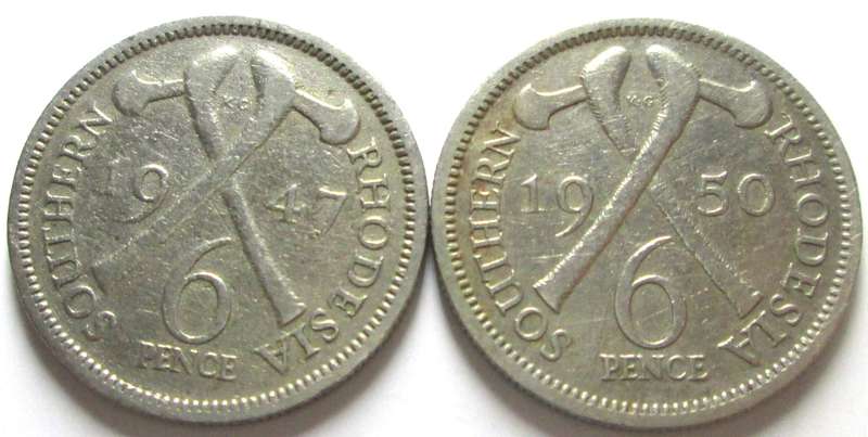 6 Pence Southern Rhodesia 1947 + 1950