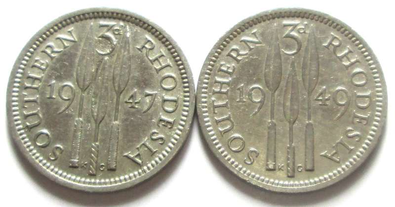 3 Pence Southern Rhodesia 1947 + 1949