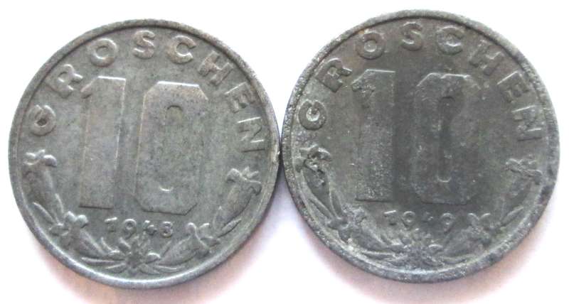 10 Groschen Austria 1948 + 1949