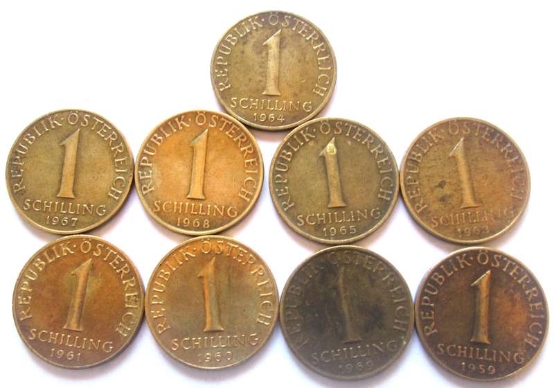 1 Schilling Austria 1959 - 1961 + 1963 - 1965 + 1967 - 1969