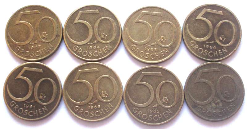 50 Groschen Austria 1960 - 1962 + 1964 - 1968