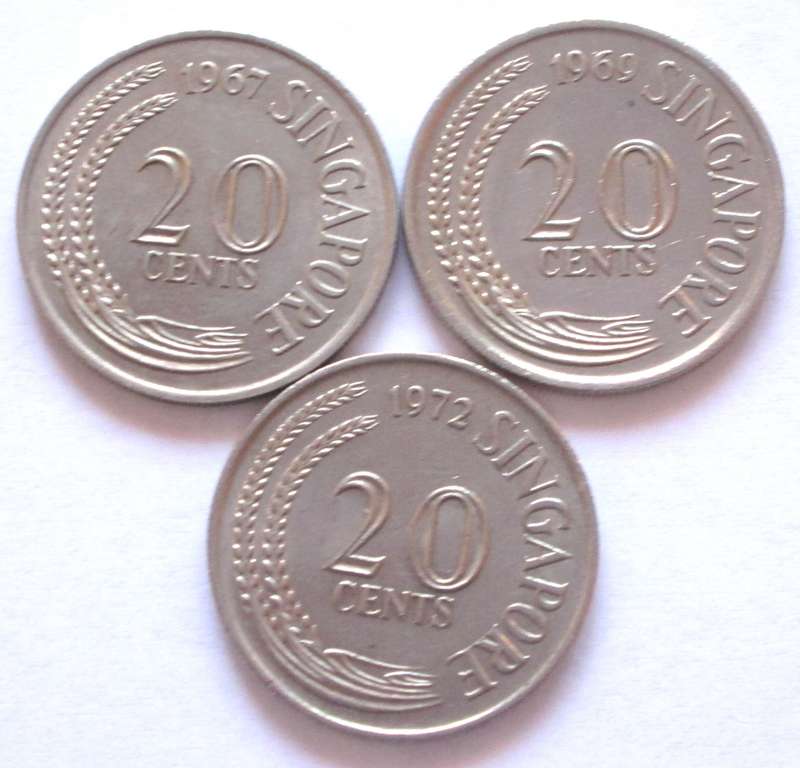 20 Cents Singapore 1967 + 1969 + 1972