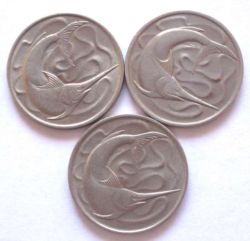 20 Cents Singapore 1967 + 1969 + 1972