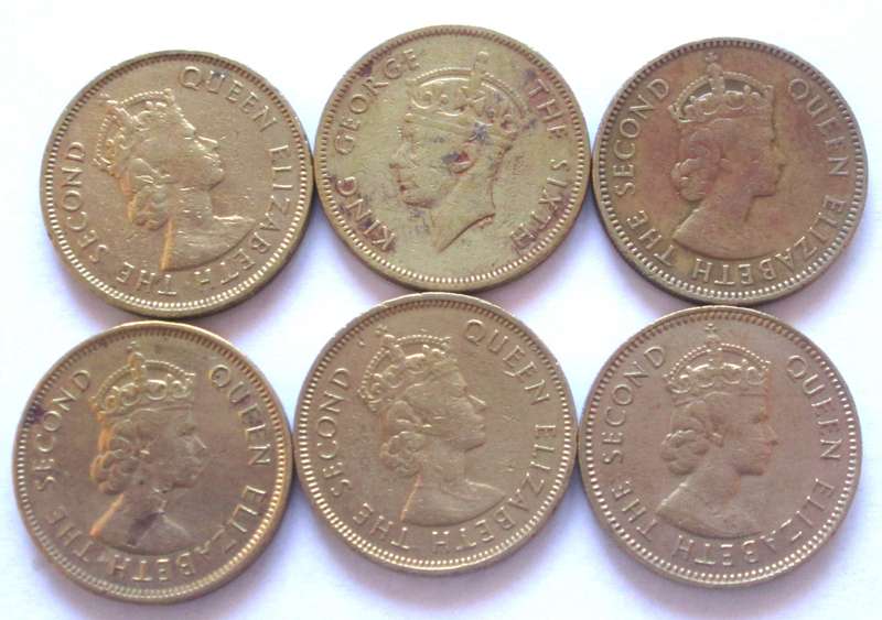 10 Cents Hong Kong 1950 + 1959 + 1961 + 1963 + 1964 + 1968