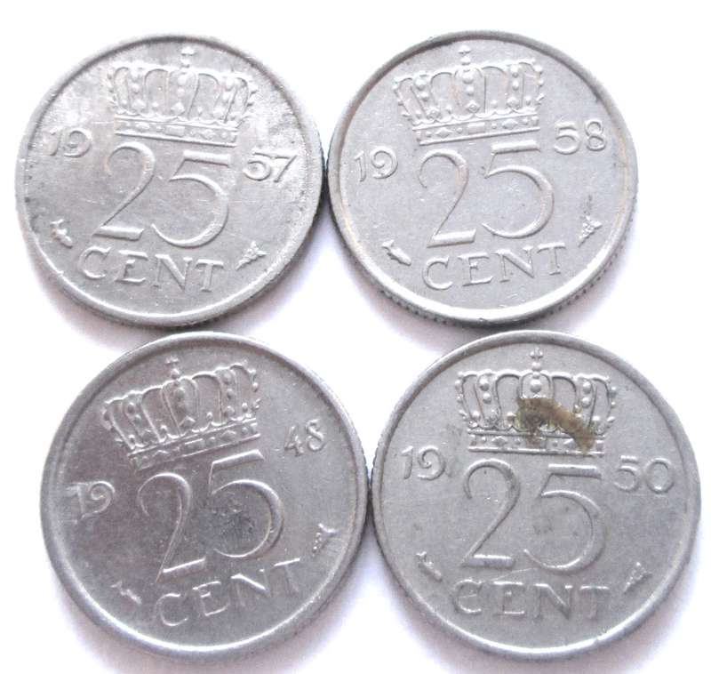 25 Cents Netherlands 1948 + 1950 + 1957 + 1958
