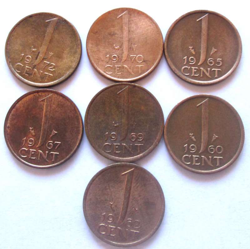 1 Cent Netherlands 1960 + 1962 + 1965 + 1967 + 1969 + 1970 + 1972