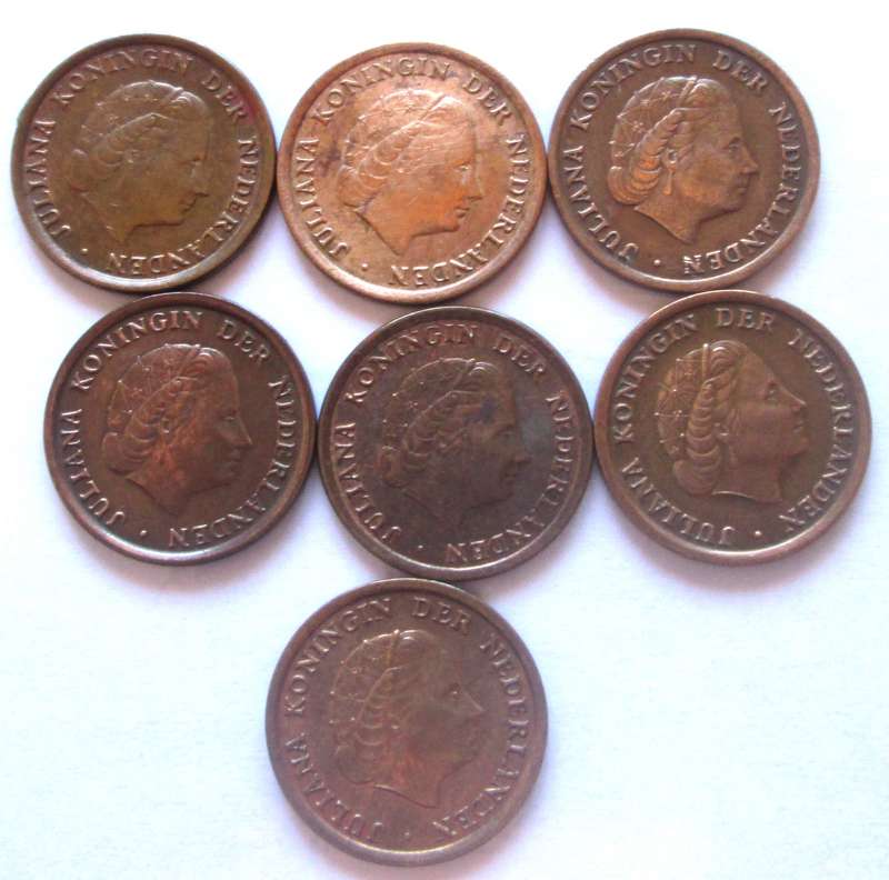 1 Cent Netherlands 1960 + 1962 + 1965 + 1967 + 1969 + 1970 + 1972