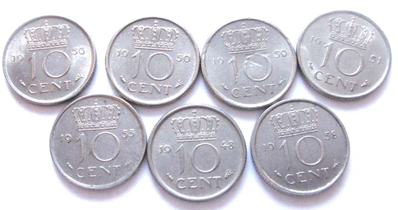 10 Cents Netherlands 1948 + 1950 + 1951 + 1955 + 1956 + 1958 + 1959