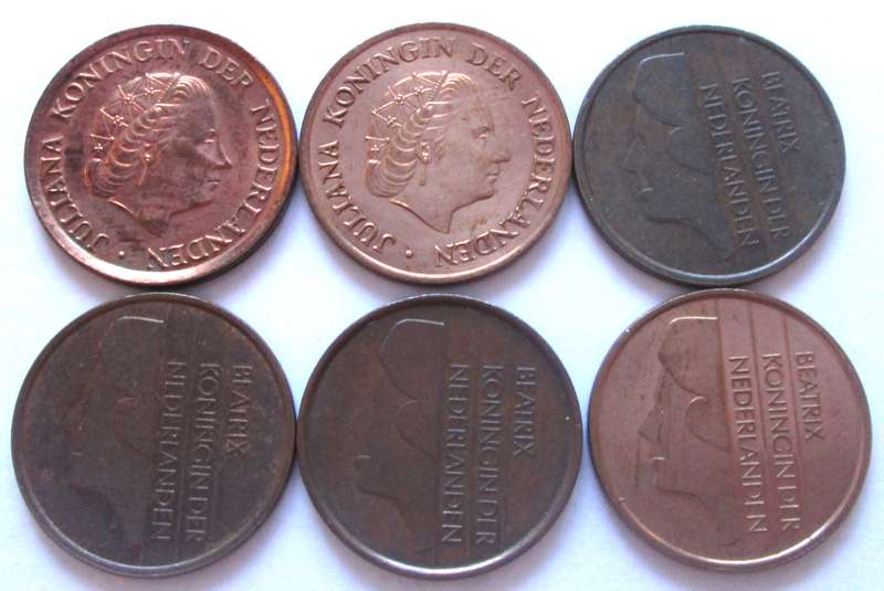 5 Cents Netherlands 1975 + 1980 + 1982 + 1988 + 1991 + 1997