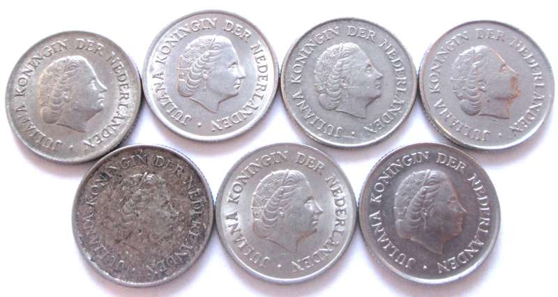 25 Cents Netherlands 1960 + 1961 + 1964 + 1966 - 1969