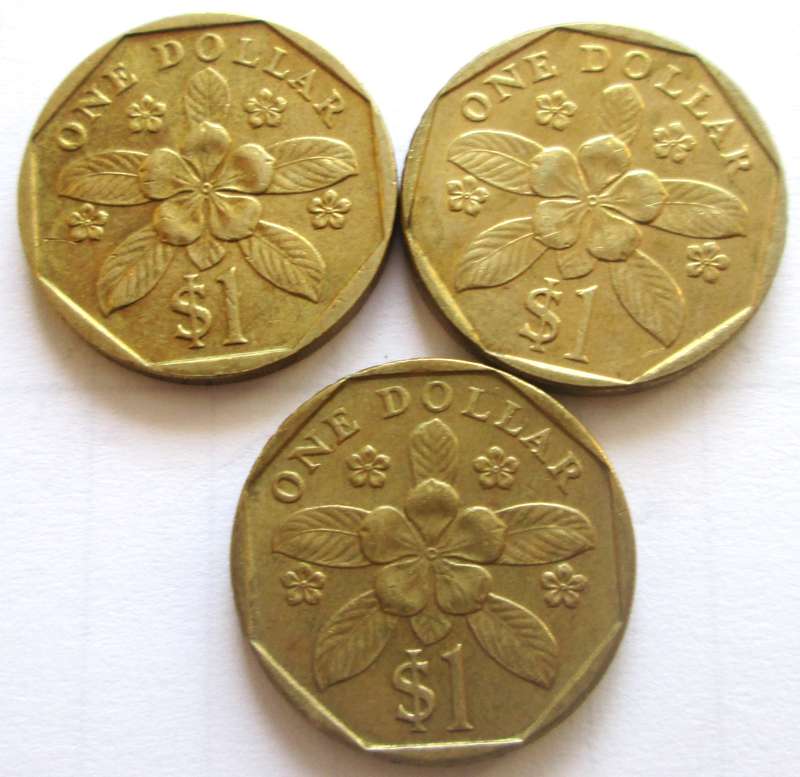 1 Dollar Singapore 1989 + 1994 + 1995