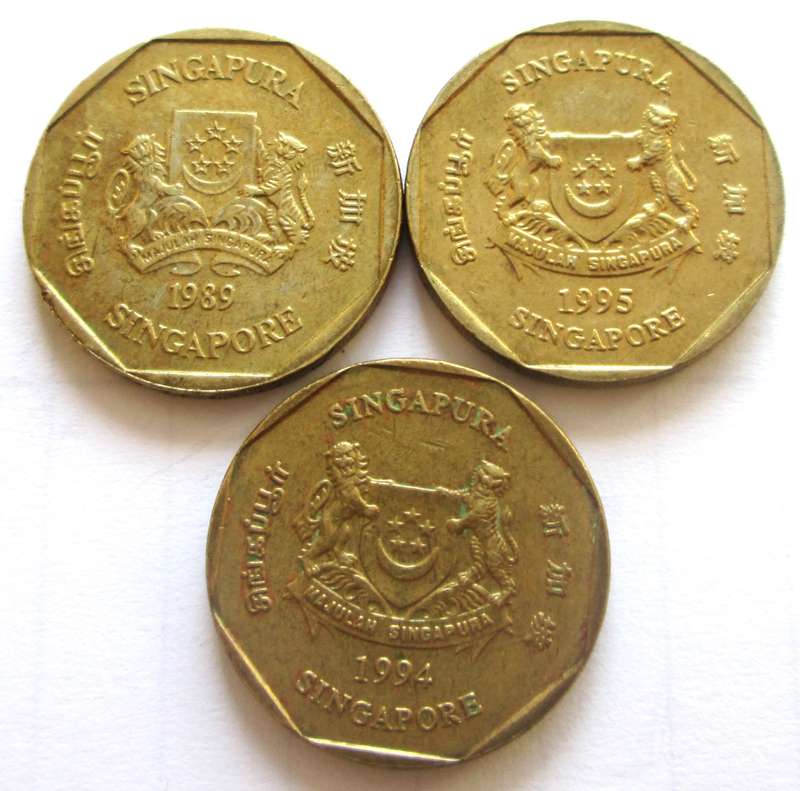 1 Dollar Singapore 1989 + 1994 + 1995