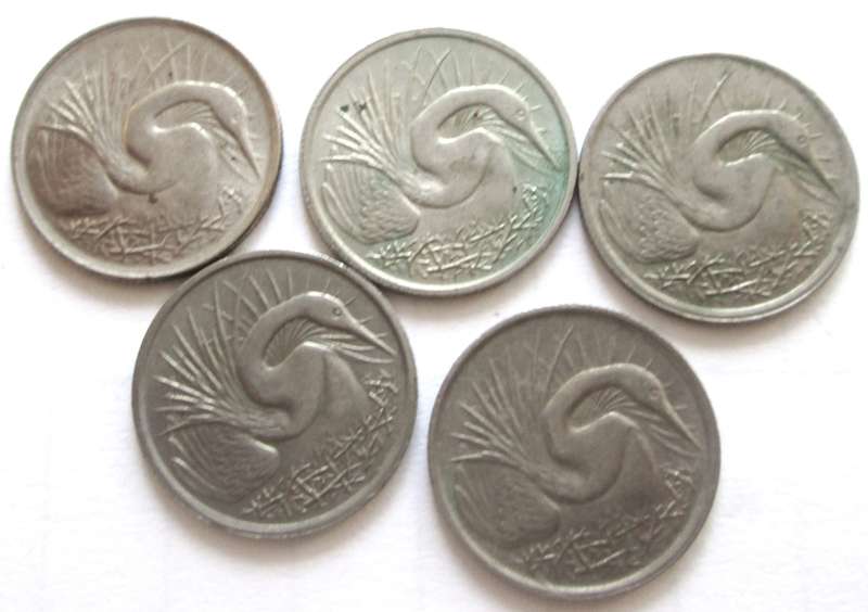 5 Cents Singapore 1969 + 1971 + 1974 + 1979 + 1980