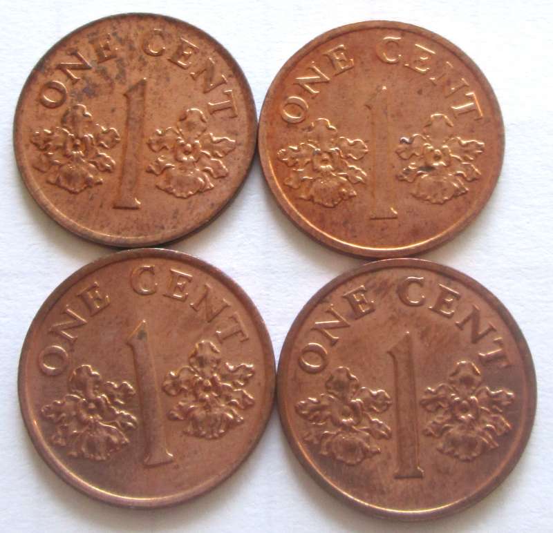 1 Cent Singapore 1986 + 1992 + 1994 + 1995