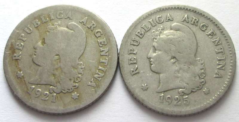 10 Centavos Argentina 1921 + 1925