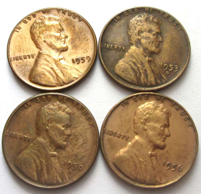 1 Cent United States of America  1950 + 1953 + 1956 + 1959