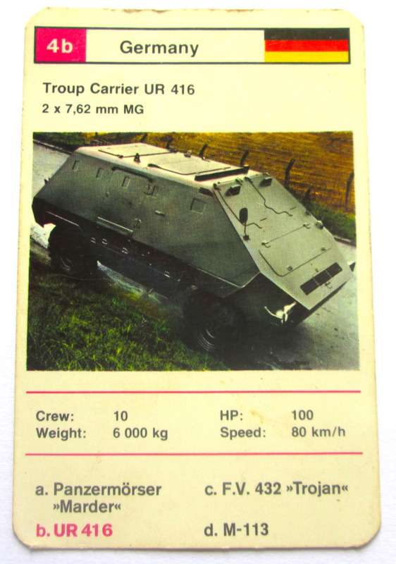 1970 Germany Troup Carrier UR 416 Military Tanks Trading Card