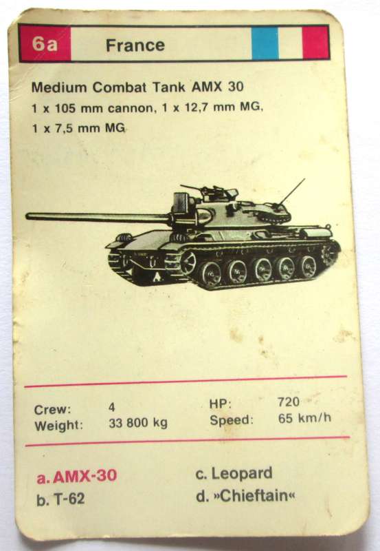 1970 France Medium Combat Tank AMX 30 Military Tanks Trading Card
