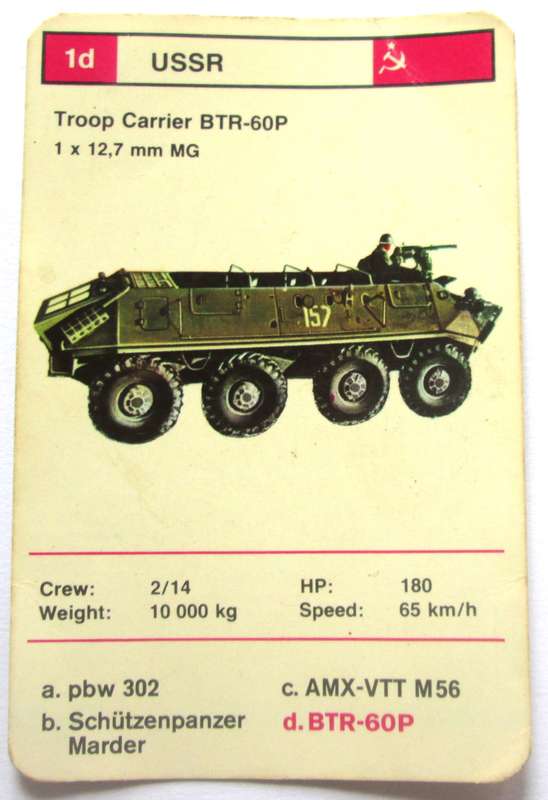 1970 USSR Troup Carrier BTR-60P Military Tanks Trading Card