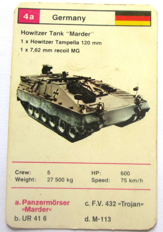 1970 Germany Howitzer Tank Marder Military Tanks Trading Card