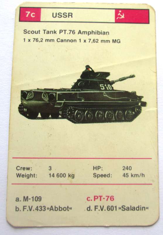 1970 USSR Scout Tank PT.76 Amphibian Military Tanks Trading Card
