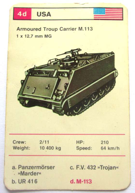 1970 USA Armoured Troup Carrier M.113 Military Tanks Trading Card