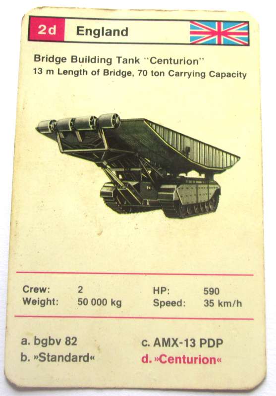 1970 England Bridge Building Tank Centurion Military Tanks Trading Card