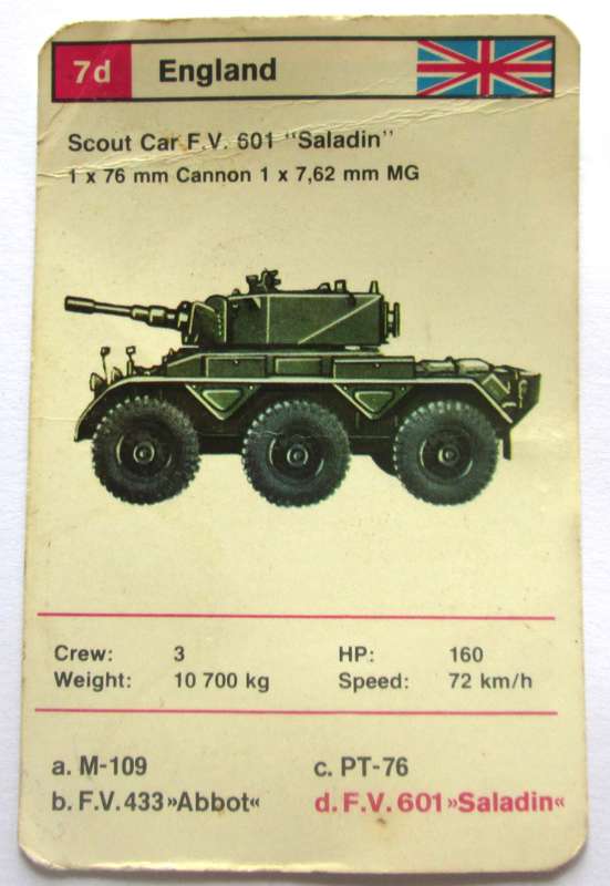 1970 England Scout Car F.V. 601 Saladin Military Tanks Trading Card