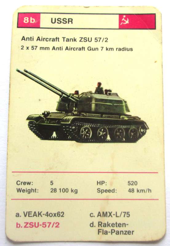 1970 USSR Anti Aircraft Tank ZSU 57/2 Military Tanks Trading Card