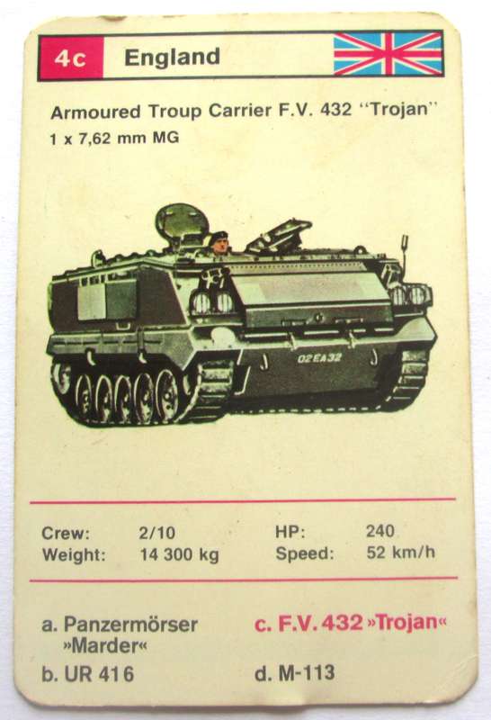 1970 England Armoured Troup Carrier F.V. 432 Military Tanks Trading Card