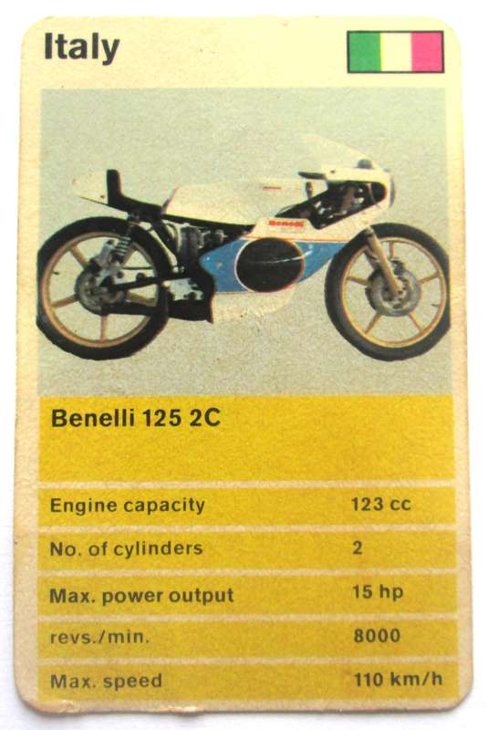 1970 Italy Benelli 125 2C Motorcycle Trading Card