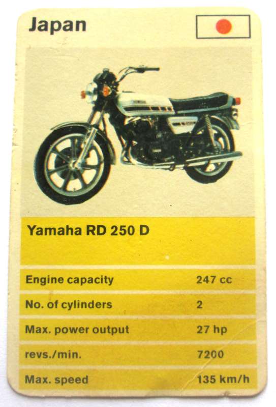 1970 Japan Yamaha RD 250 D Motorcycle Trading Card