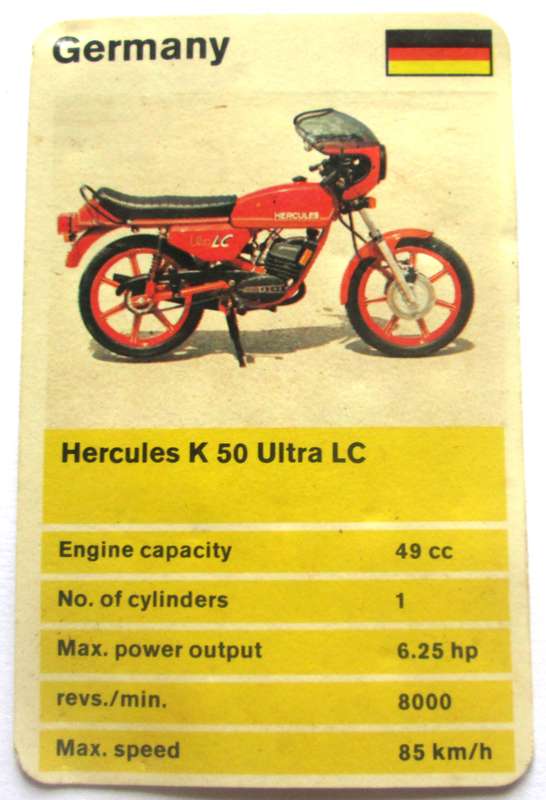 1970 Germany Hercules K 50 Ultra LC Motorcycle Trading Card
