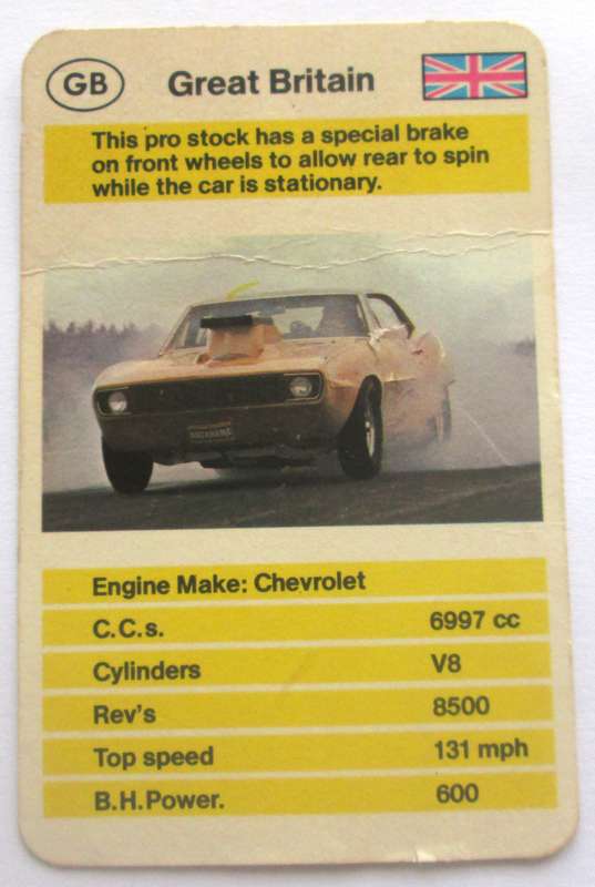 1970 Great Britain Chevrolet Super Dragster Trading Card