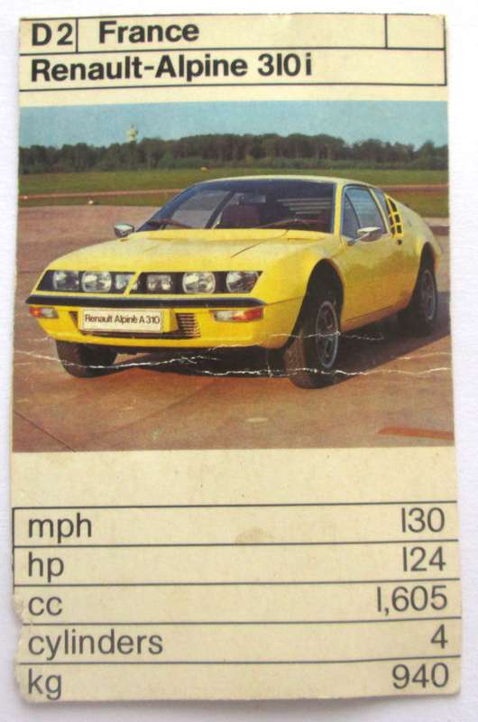 1970 France Renault-Alpine 310 i Vintage Cars Trading Cards