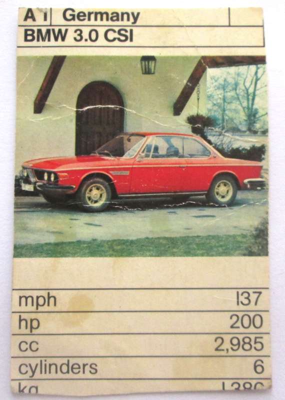 1970 Germany BMW 3.0 CSI Vintage Cars Trading Cards