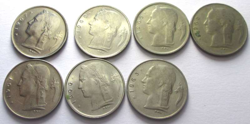 1 Franc Belgium 1961 - 1963 + 1965 - 1967 + 1969